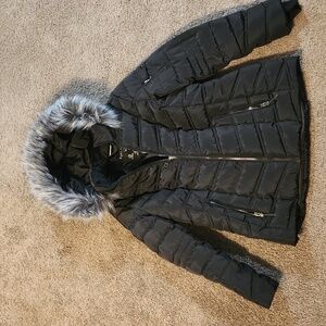 Nautica black winter jacket with removable faux fur hood